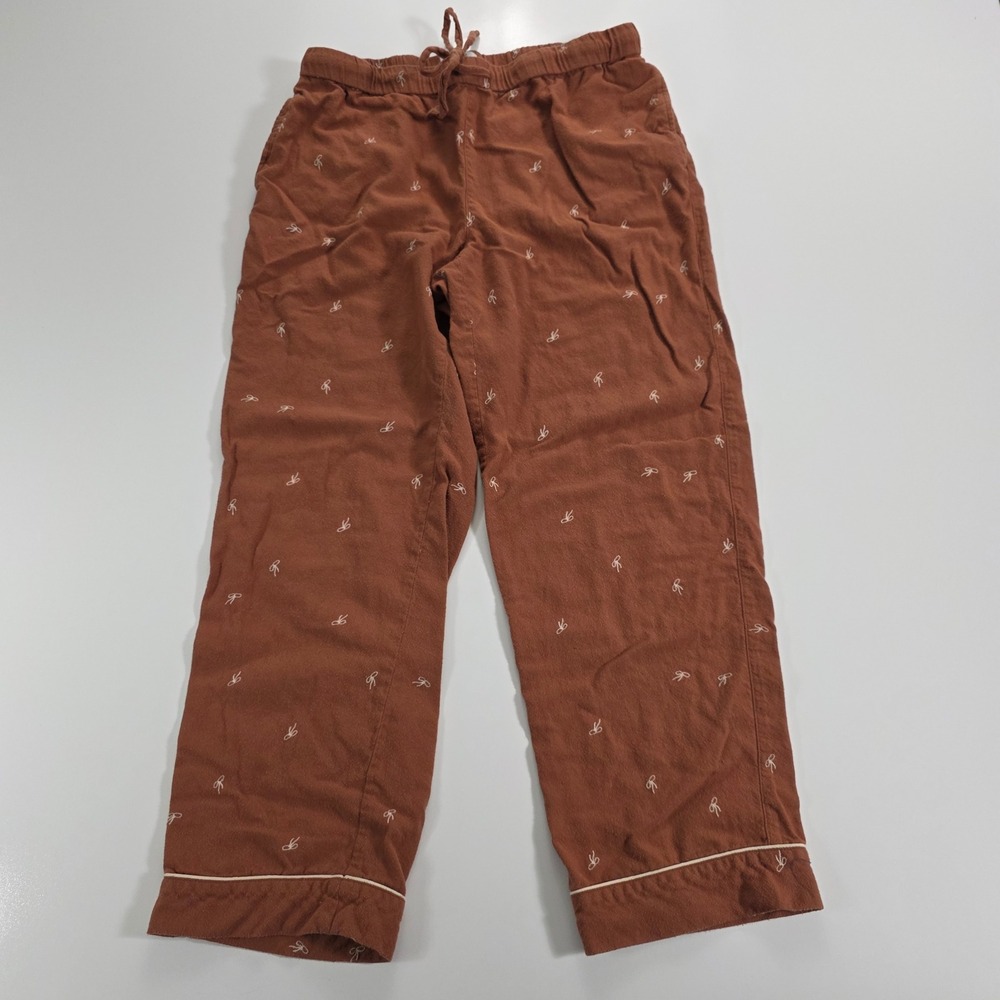 Madewell Womens Flannel Pajama Pants Rust Brown Embroidered Bows Cotton Size L